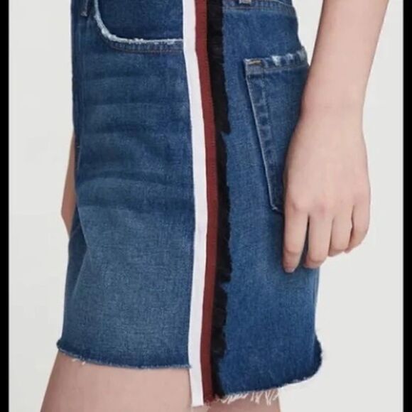 Frame Denim Mini Skirt with Raw Staggered Hem and Side Stripe/Fringe. Size 25. - Picture 3 of 8